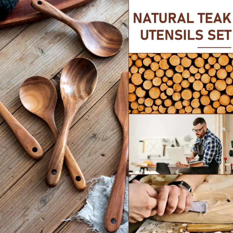 7Pce Teak Wood Kitchen Utensils